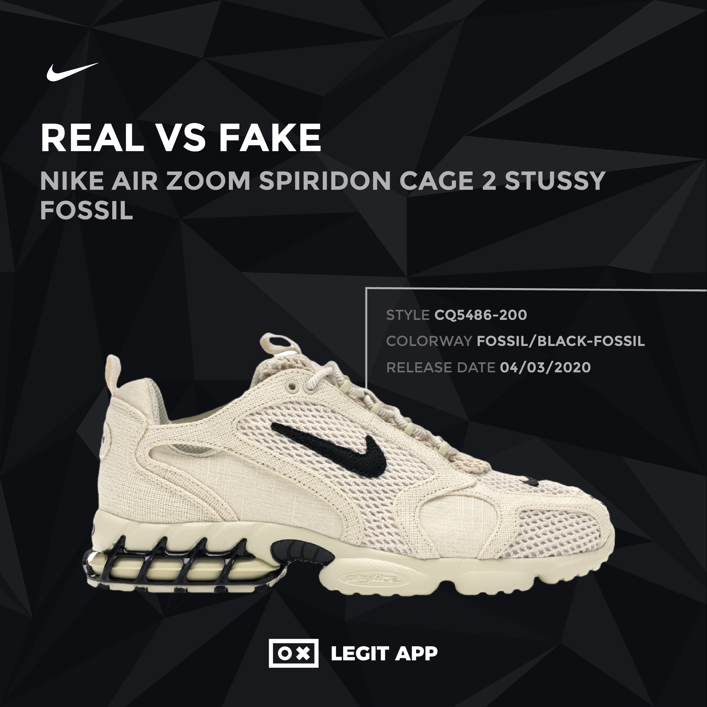 REAL VS REPLICA - Nike Air Zoom Spiridon Cage 2 Stussy Fossil