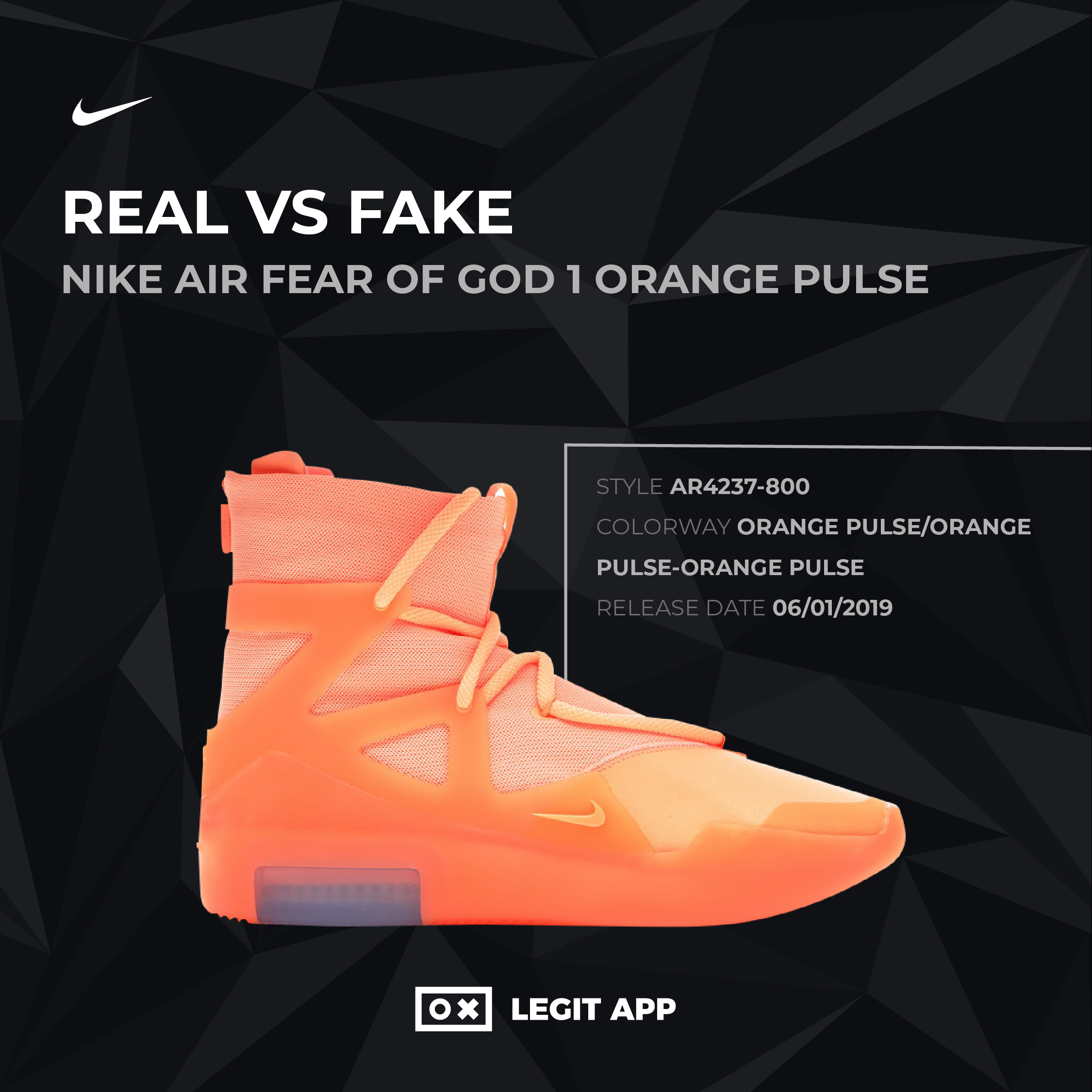 amplio Dar derechos Prever REAL VS REPLICA - Nike Air Fear Of God 1 Orange Pulse | LEGIT APP