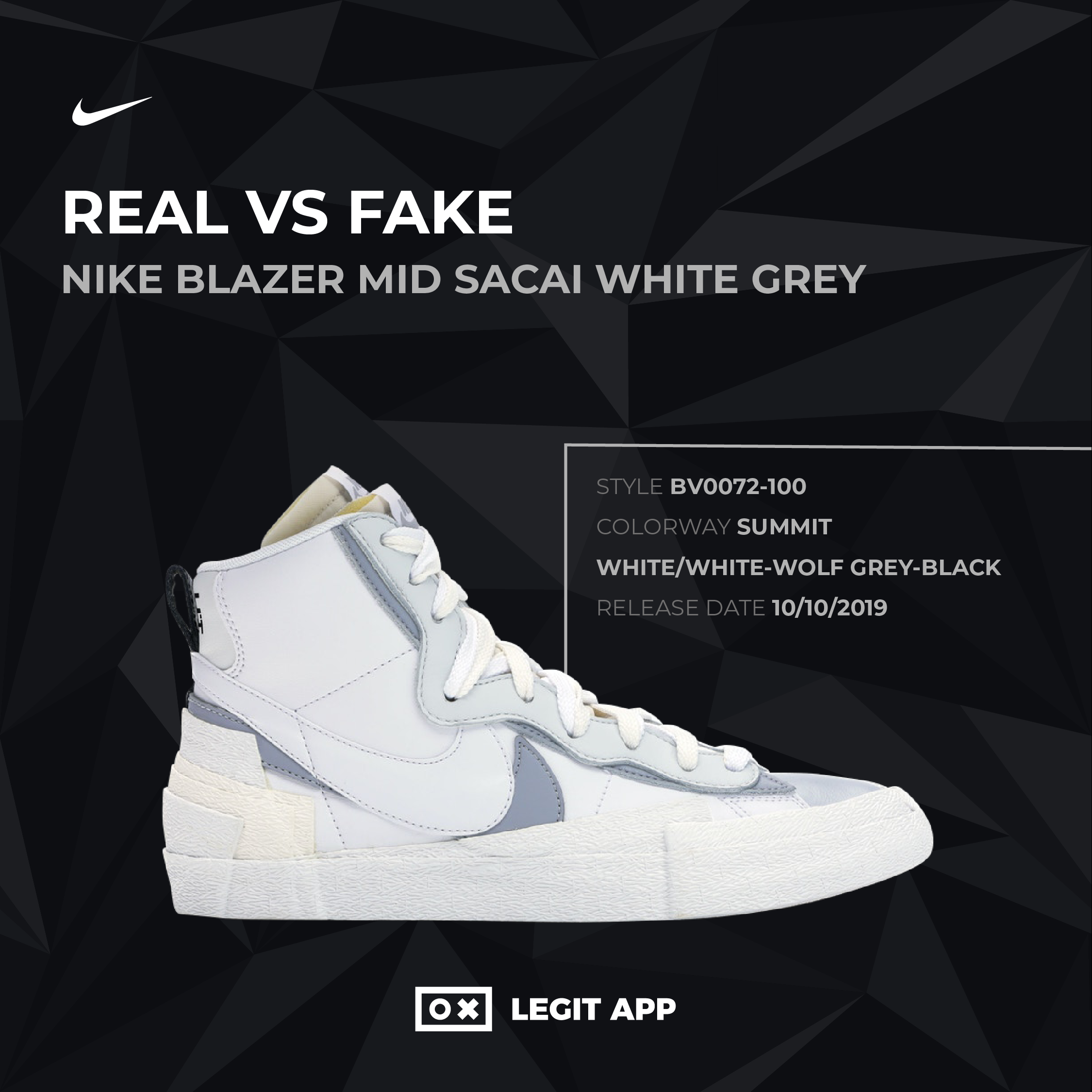 REAL - Nike Blazer Mid sacai Grey LEGIT APP