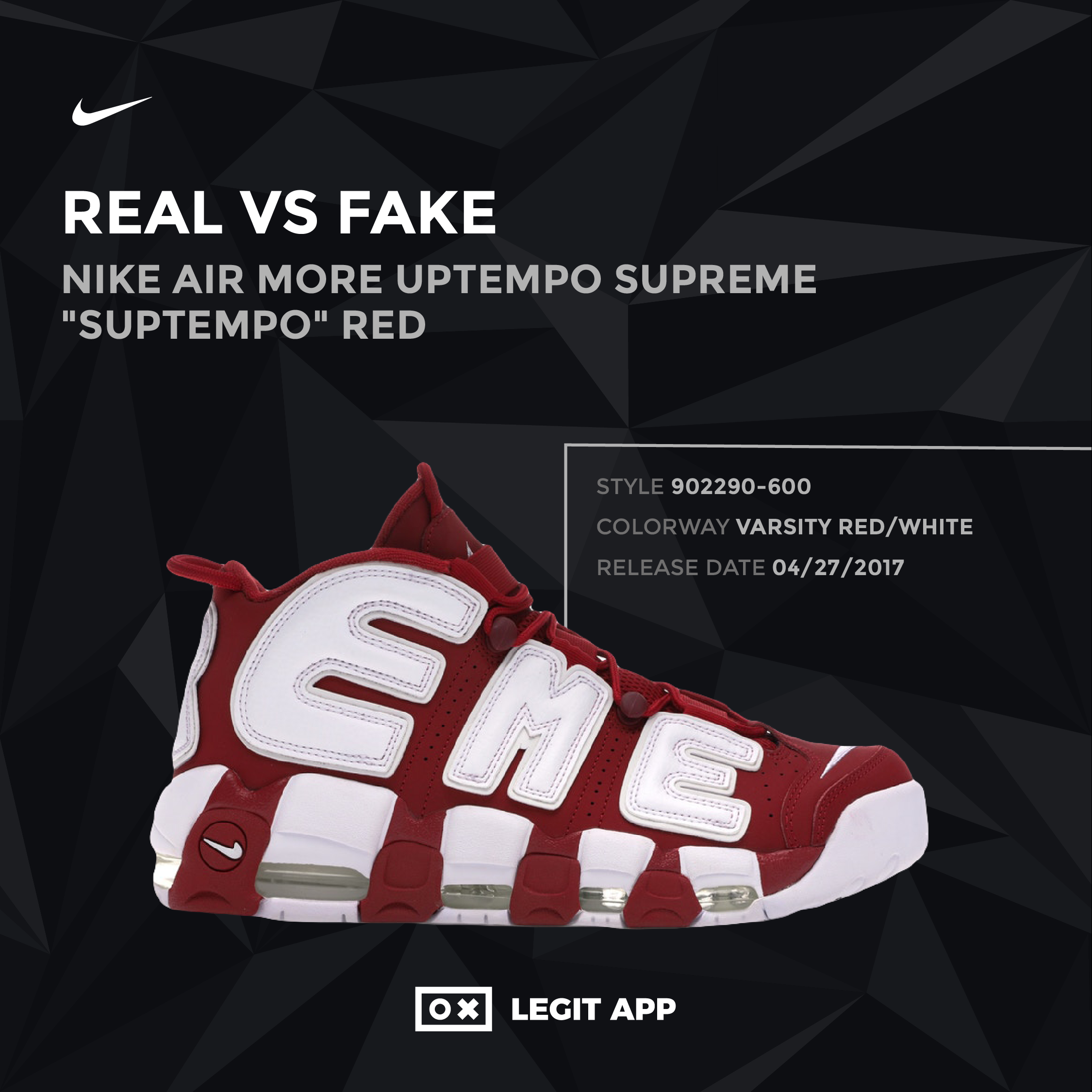 Sinewi Conjugado Un pan REAL VS REPLICA - Nike Air More Uptempo Supreme "Suptempo" Red | LEGIT APP